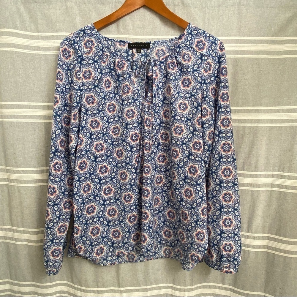 SANCTUARY by ANTHROPOLGIE / Blue and Pink Long Sleeve Blouse Size M